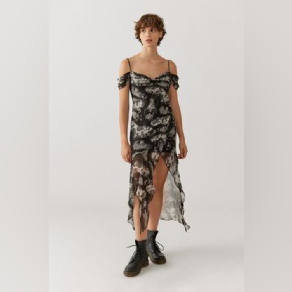 UO Urban Outfitters black and white semi sheer paisley floral midi dress